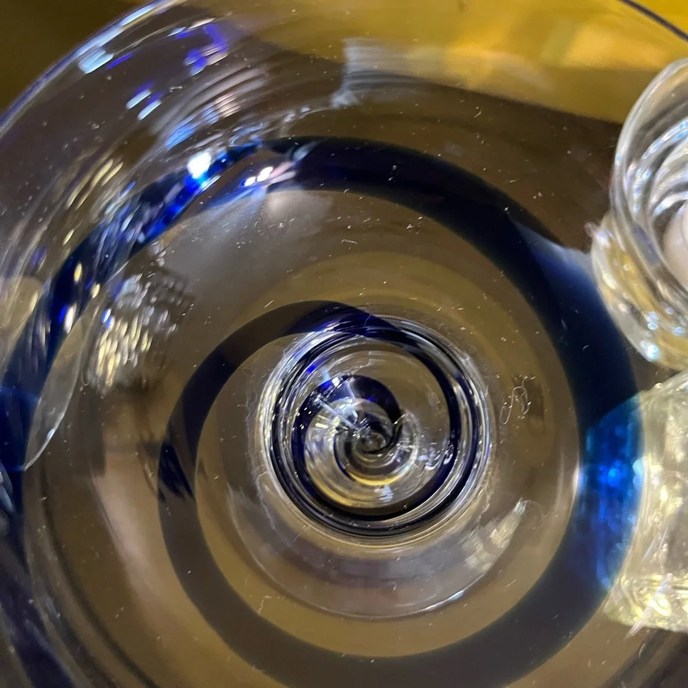 Set of 2 Pier 1 cobalt blue swirl mouthblown margarita glasses